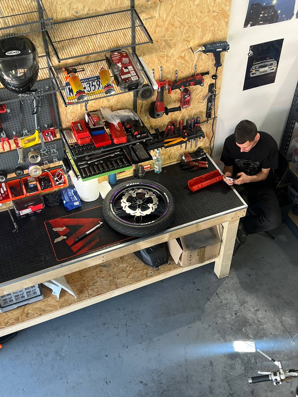 Mechanic working on wheel